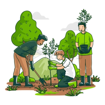 3月12日植树节正在种树的卡通年轻人插画1721676矢量图片免抠素材