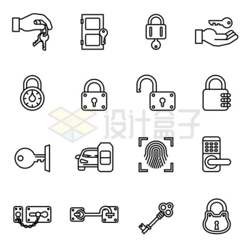 16款钥匙指纹锁密码锁等门锁线条图标4995640矢量图片免抠素材