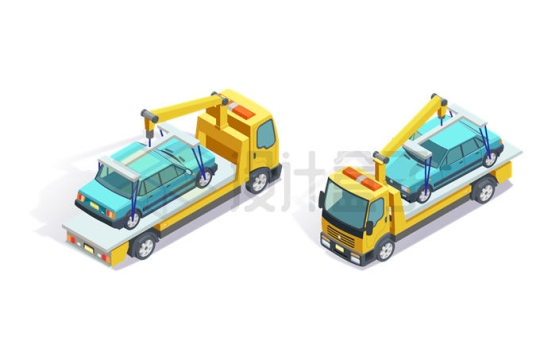 2.5D风格黄色拖车上的卡通小汽车1301049矢量图片免抠素材