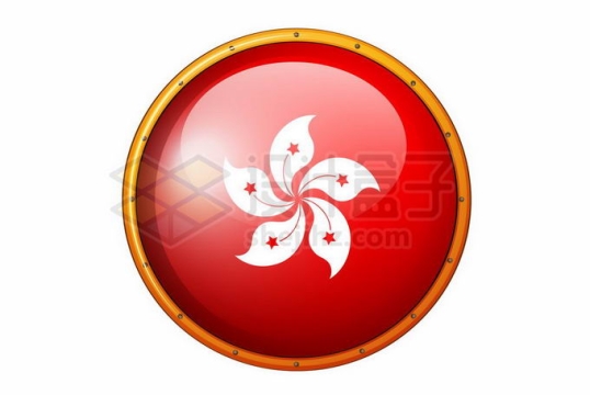 香港特别行政区区旗图案的圆形水晶按钮3227107矢量图片免抠素材
