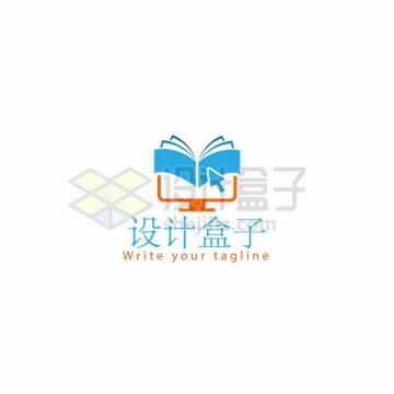 橙色线条电脑和打开的书本创意教育学校培训机构logo标志设计4697279矢量图片免抠素材