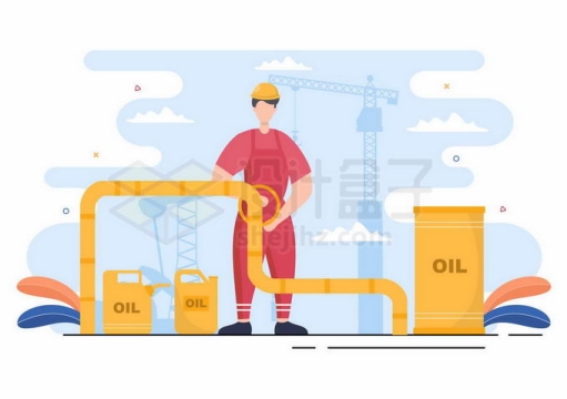 卡通石油工人正在操作石油输油管道6592259矢量图片免抠素材