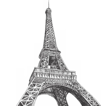 仰望巴黎埃菲尔铁塔黑白插画2564944矢量图片免抠素材免费下载