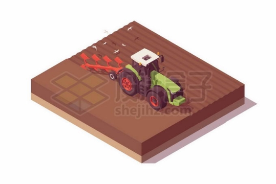 2.5D风格起垄机犁地机农用机械正在耕田9222013矢量图片免抠素材