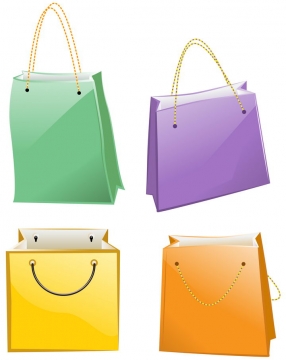 4种颜色的购物袋手提袋图片免抠矢量素材