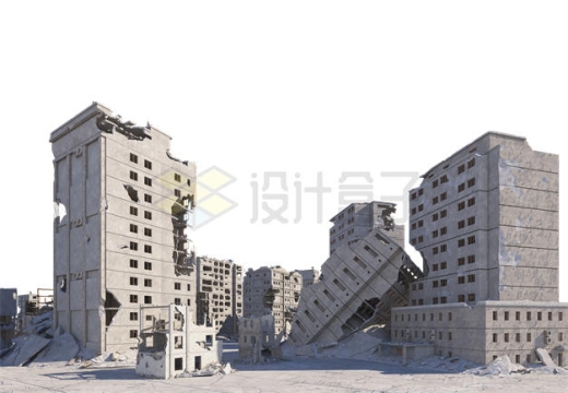 战争地震后被破坏倒塌的城市建筑废墟4375761PSD免抠图片素材