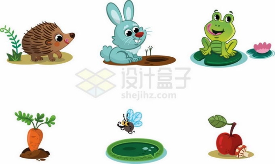 超可爱的卡通刺猬兔子青蛙吃什么儿童连线游戏5005899矢量图片免抠素材