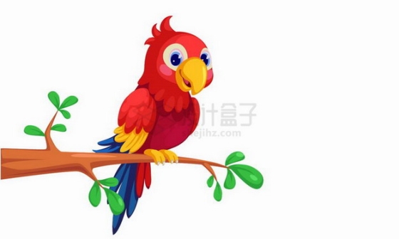 枝头上的卡通红色鹦鹉png图片免抠矢量素材
