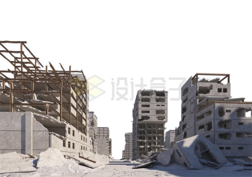 战争地震后破损严重的城市建筑废墟4577754PSD免抠图片素材