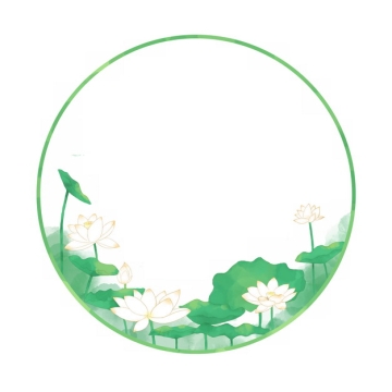 夏至节气荷花荷叶圆形中国风绿色边框420064png图片素材