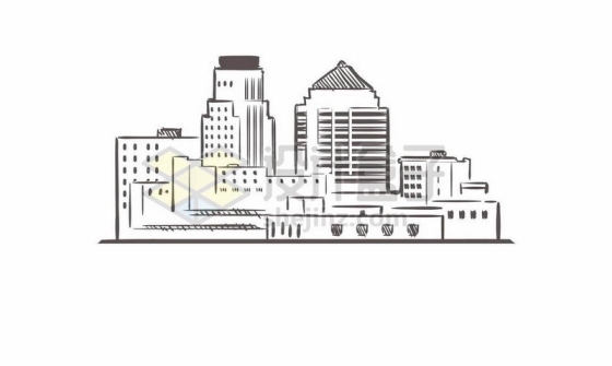 黑色线条手绘城市高楼大厦天际线手绘插画7378720矢量图片免费下载