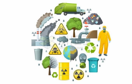 各种环境污染垃圾车防护服等3979043矢量图片免抠素材