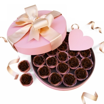 打开的粉色豪华礼盒和里面的巧克力花朵107578png图片素材