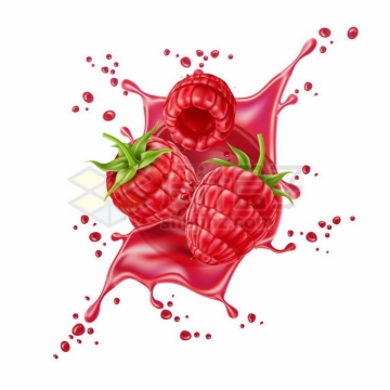 树莓和飞溅的红色果汁效果创意广告制作6450177矢量图片免抠素材