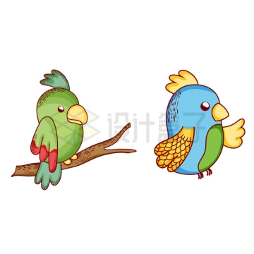 树枝上的两只卡通小鸟儿童画5941198矢量图片免抠素材