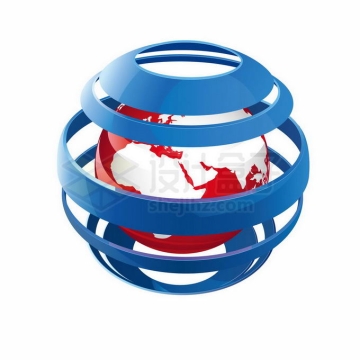 3D立体蓝色条纹状球体包裹着红色地球1182251矢量图片免抠素材免费下载