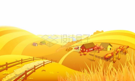 秋天金黄色的大地原野卡通乡村风景7917718矢量图片免抠素材免费下载