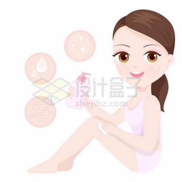 卡通美女在腿上擦拭护肤品防止皮肤老化4830434矢量图片免抠素材