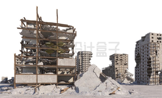 战争地震后损毁的城市高楼大厦建筑废墟6114591PSD免抠图片素材