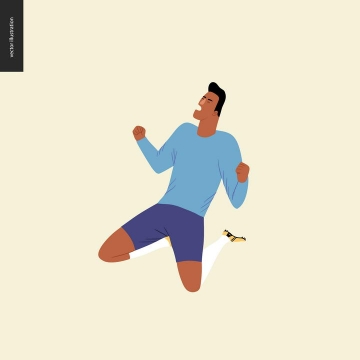 卡通插画风格跳跃的足球运动员免扣图片素材