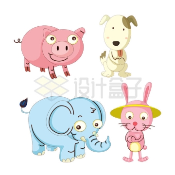 4款搞笑风格的卡通小猪小狗大象和兔子9484129矢量图片免抠素材