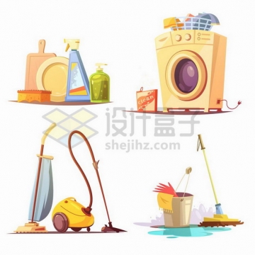 洗碗洗盘子洗衣机吸尘器拖把扫地等卡通家务工具496206png矢量图片素材