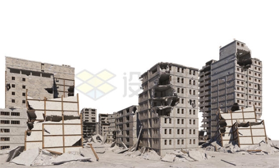 战争地震后损坏的城市街道和高楼大厦建筑物废墟8202957PSD免抠图片素材