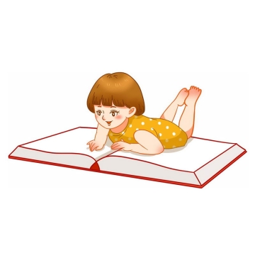 卡通女孩趴在书本上看书5579450免抠图片素材