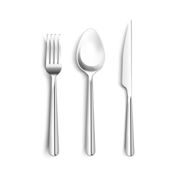 逼真的金属色叉子勺子和刀具等西餐餐具图片免抠素材