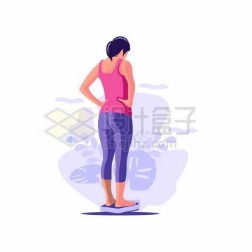 刚刚锻炼完的女人站在体重计上看体重6117786矢量图片免抠素材