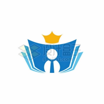蓝色书本和小人儿以及皇冠创意文化教育类logo标志设计4347481矢量图片免抠素材