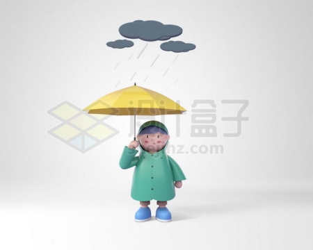下雨天撑伞穿雨衣的卡通小人儿3D模型4616853PSD免抠图片素材