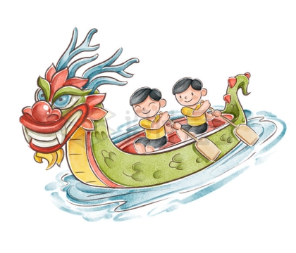 2个卡通男孩正在划龙舟端午节比赛插画1927170矢量图片免抠素材