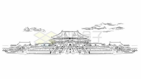 太和殿金銮殿北京故宫中国传统建筑铅笔画涂鸦绘画1394817矢量图片免抠素材