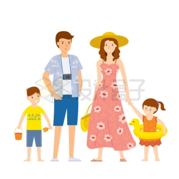 夏天热带海岛旅游卡通一家人到海边游玩2208235矢量图片免抠素材