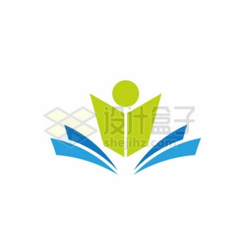 打开的蓝色书本和绿色小人儿创意文化教育类logo标志设计1899432矢量图片免抠素材
