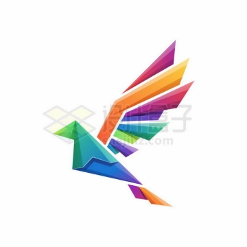 彩色多边形组成的展翅的鸟儿创意标志logo设计6835204矢量图片免抠素材