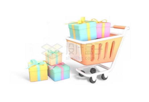 卡通购物车和礼物盒3D模型3771181PSD免抠图片素材