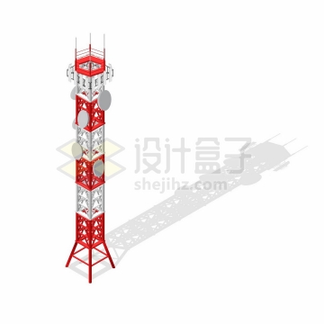 2.5D风格的红白色移动信号发射塔4764446矢量图片免抠素材