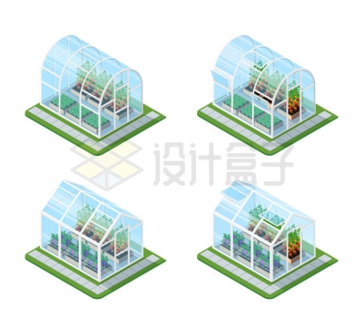 4款玻璃温室中的农作物6878455矢量图片免抠素材