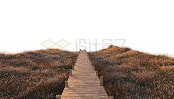 秋天枯黄的草地草原上的木头观光木桥风景5462555PSD免抠图片素材