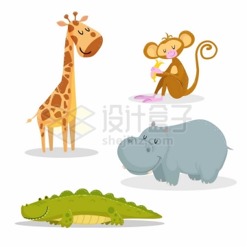 超可爱的卡通长颈鹿猴子河马和鳄鱼1470986矢量图片免抠素材