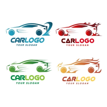 4款彩色汽车轮廓线条logo设计方案png图片免抠矢量素材