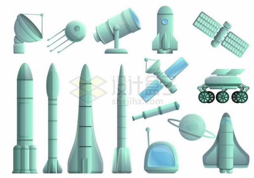 各种绿色的运载火箭卫星天文望远镜火星车航天飞机等宇宙探索3751382矢量图片免抠素材免费下载