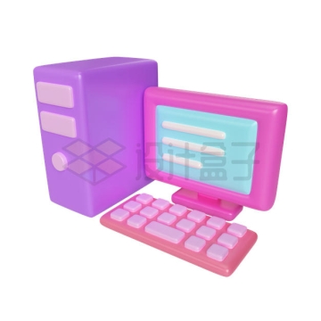 紫红色卡通台式机电脑3D模型3515611PSD免抠图片素材