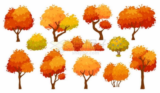 秋天各种叶子变黄变红了的卡通大树6812170矢量图片免抠素材