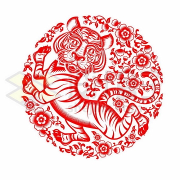 虎年新年春节红色老虎图案剪纸2909055矢量图片免抠素材