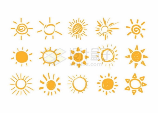 15款黄色卡通太阳图案涂鸦手绘风格2079625矢量图片免抠素材
