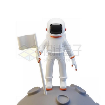 身穿白色宇航服的卡通宇航员站在外星球上插旗子3D人物模型3411111PSD免抠图片素材