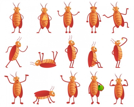 15款不同造型的卡通蟑螂害虫灭虫图片免抠矢量素材